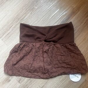 SHEIN Chocolate Brown Eyelet Strapless Top